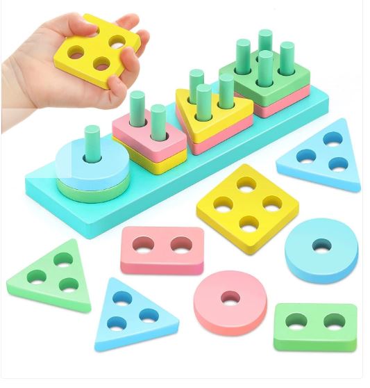 Wooden Montessori Blocks- Sorting & Stacking